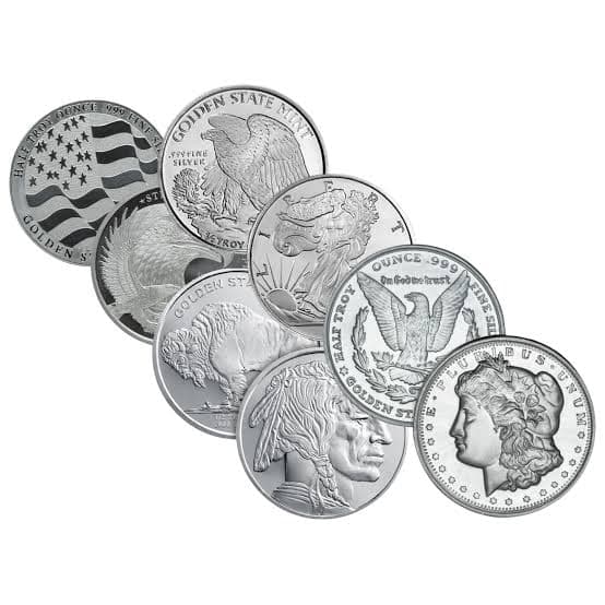 Stack of .999 fine silver rounds ready to sell for cash.